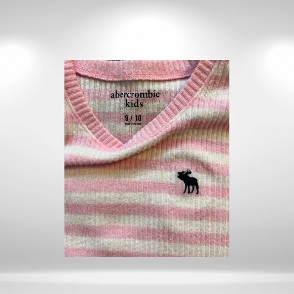 Abercrombie & Fitch Kids Pink & White Striped Long Sleeve Crewneck Sweater - Picture 3 of 4